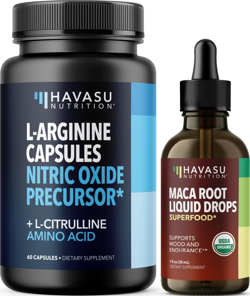 HAVASU NUTRITION Organic Maca Root Liquid Drops (60 Servere) & L Arginin L Citrullin Supplement (30 Servere)