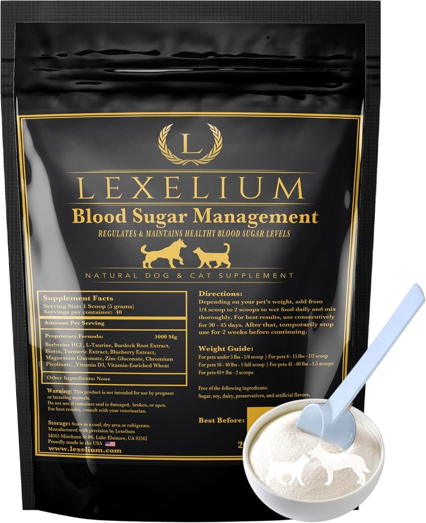 Blodsukkerbehandling for Diabetic Dogs and Cates- Vet- Formuleret pulver Formel - Understøtter og Regulerer sunde blodsukkerniveauer - Kosttilskud Insulin Sensititivitet & Glucose - Made in the USA - 200g