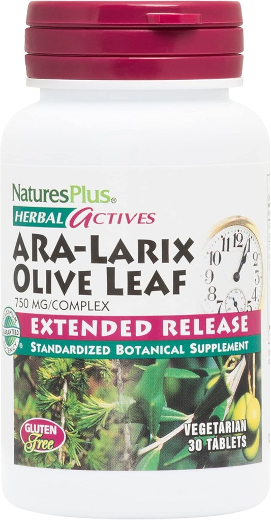 NaturesPlus Herbal Actives ARA Larix Olive Leaf - 30 tabletter - Immun Support Supplement, Extended Release Botanical Complex - Vegetar, Gluten Free - 30 Servere