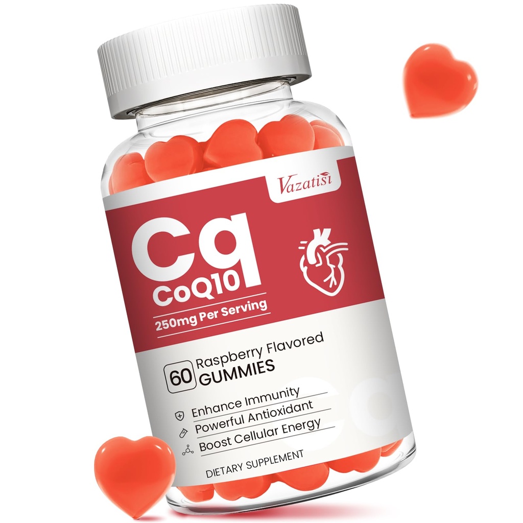 Høj Absorption CoQ10 Gummies 250 mg, Plus Omega-3, vitamin B3 til cellulær energi, hjerne & antioxidant, 5X bedre Absorption Coenzym Q10 supplement, Raspberry Smagen - 60 Cts