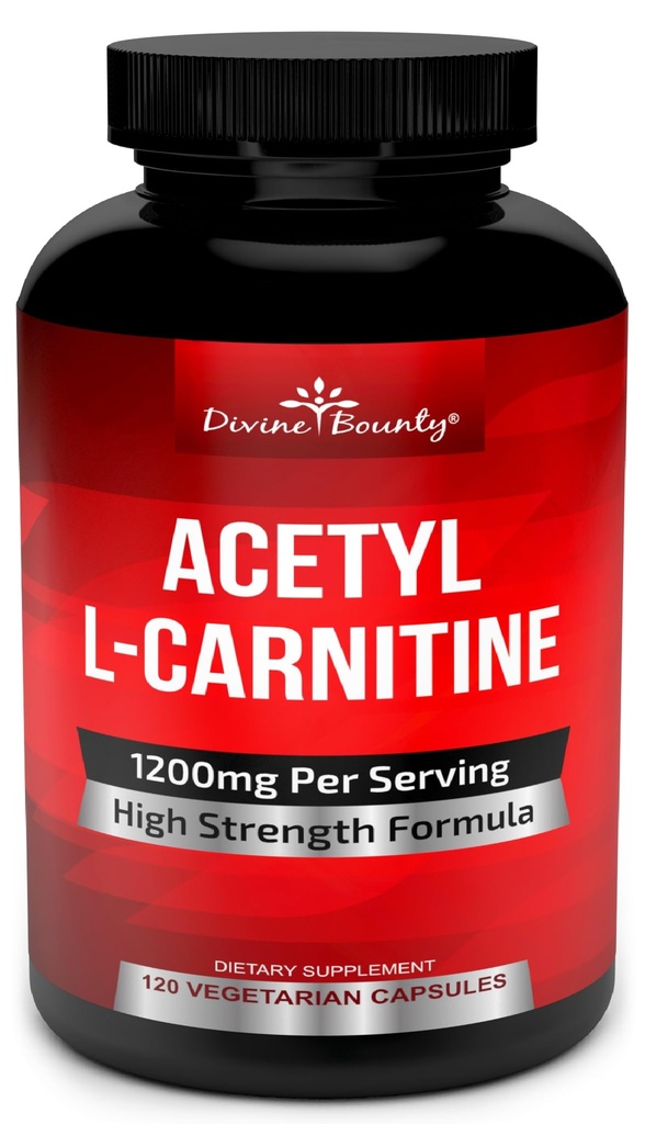 Divine Bounty Acetyl L- Carnitin kapsler 1200mg Per Serving - L Carnitin Supplement 120 Vegetariske kapsler