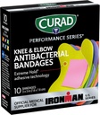 CURAD Performance Series IRONMAN Antibakterielle Bandager, Extreme Hold Adhesive Technology, Knee & Elbow 3 inches x 3 inches, 10 Greve, Ideel til cuts, Scrapes, Sport, og aktive livsstil