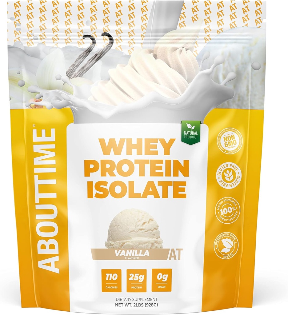 Om tid Whey Protein Isolate Powder 25g Vanilla, Naturlige ingredienser, Non- GMO, Gluten- Free, Lactose- Free, Zero Sugar, Low Carb, 32 Serveringer