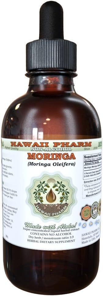Hawaii Pharm Moringa Alkohol- Free Liquid Extract, Moringa (Moringa Oleifera) Leaf Glycerite Natural Herbal Supplement, USA 4 oz