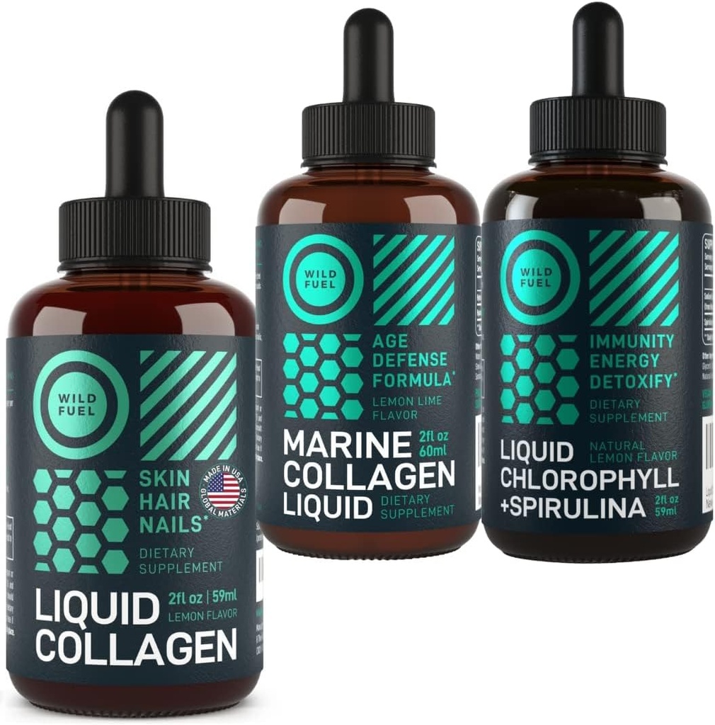 WILD FUEL Flydende kollagen, Marine Collagen og flydende chlorophyll skønhed og wellness Bundle