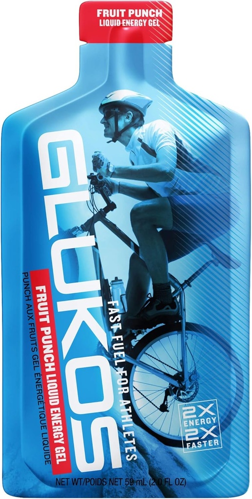 Glukos Energy Gels For Runners 2oz Packets, Running Gels with Electrolytes, Tray of 12 Count