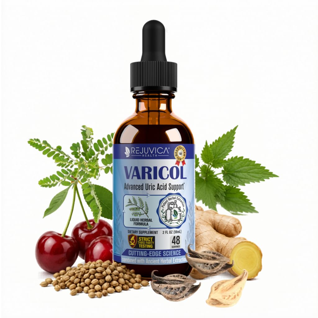 Varicol - Urisyre Support Liquid Drops - Komfortabel Joint & Nyre Support med Tart Cherry, Chanca Piedra, Selleri Seed + Ginger Extract Complex - Vegan, Sugar- Free Supplement - 2 fl oz