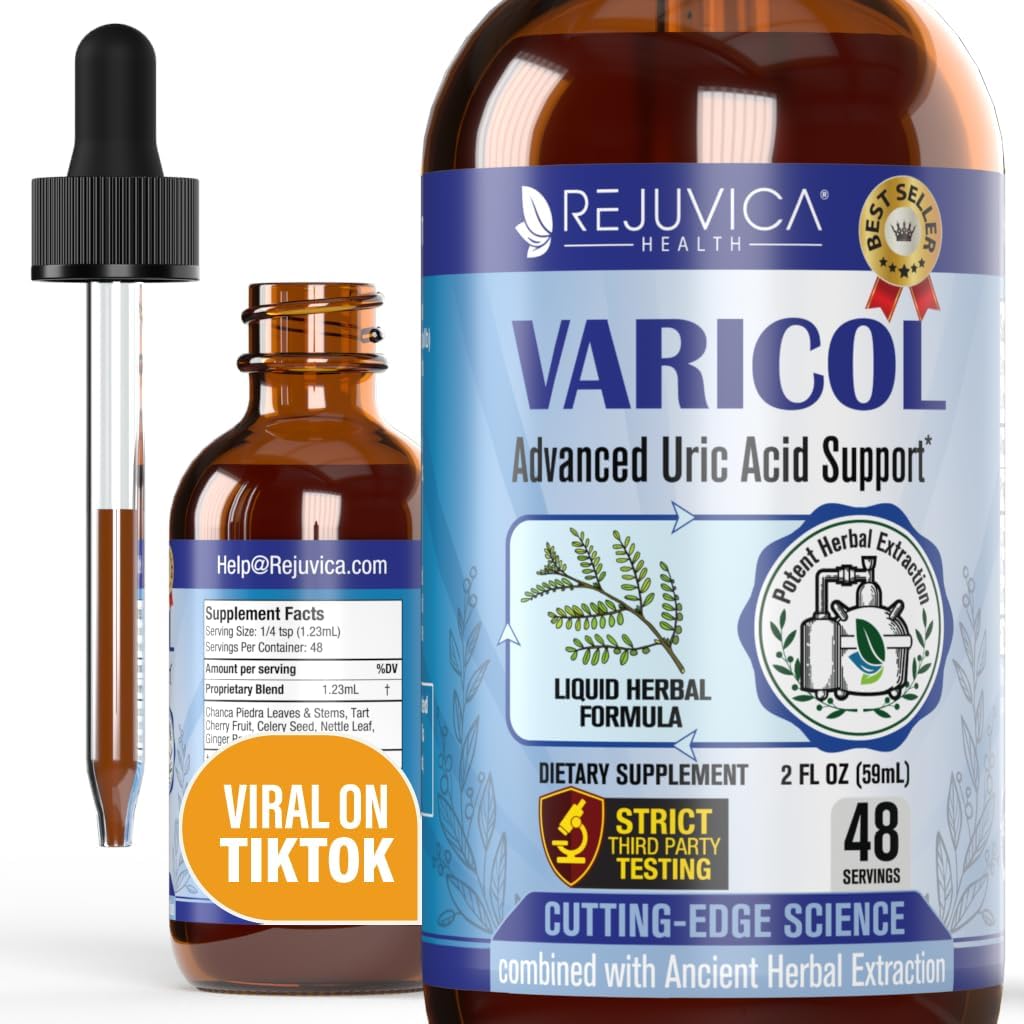 Varicol - Urisyre Support Liquid Drops - Komfortabel Joint & Nyre Support med Tart Cherry, Chanca Piedra, Selleri Seed + Ginger Extract Complex - Vegan, Sugar- Free Supplement - 2 fl oz