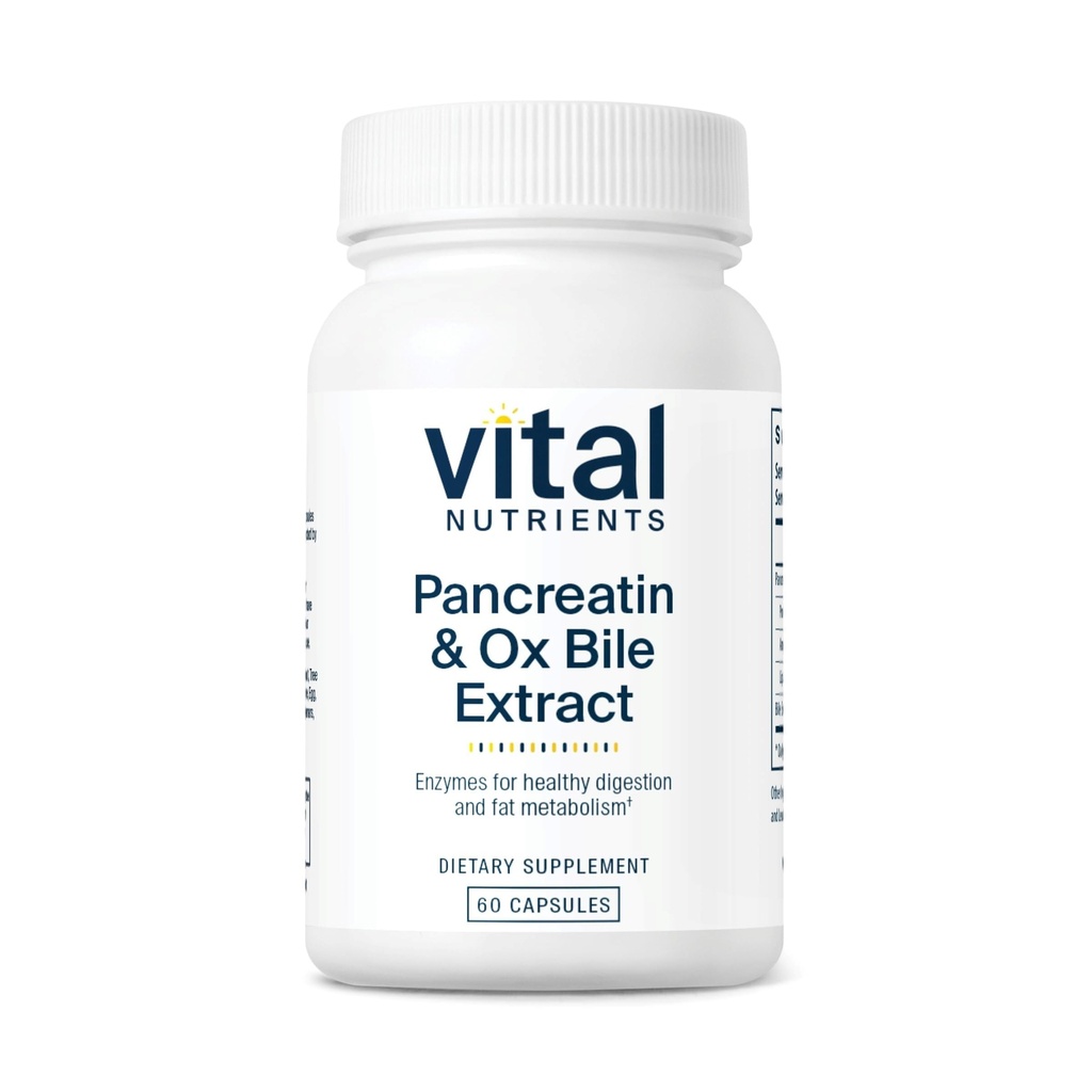 Vital Nutrients Pancreatin & Ox Bile Extract 500mg * 124; Natural fordøjelsesenzymer til kvinder & mænd; 124; Understøtter fordøjelse af protein, fedt, og kulhydrater *