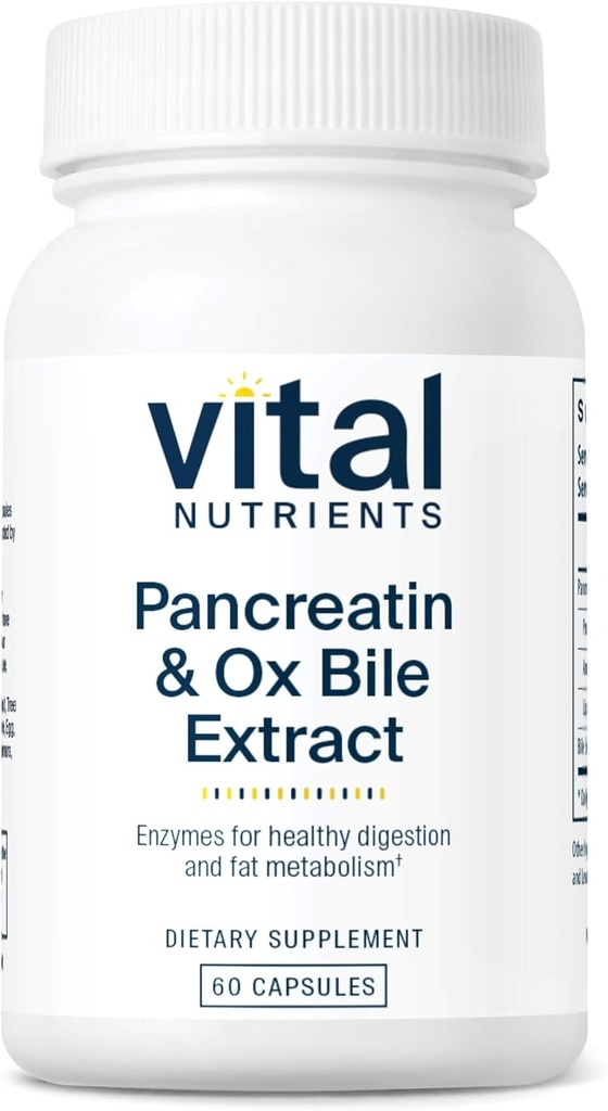 Vital Nutrients Pancreatin & Ox Bile Extract 500mg * 124; Natural fordøjelsesenzymer til kvinder & mænd; 124; Understøtter fordøjelse af protein, fedt, og kulhydrater *