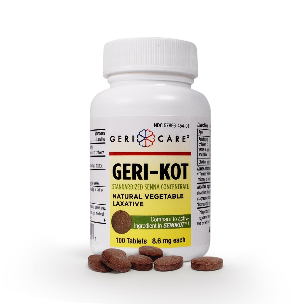 Geri- KOT Senna Laxative & Stylle blødgøringstabletter, 100ct; Natural vegetabilsk Stimulant Laxative