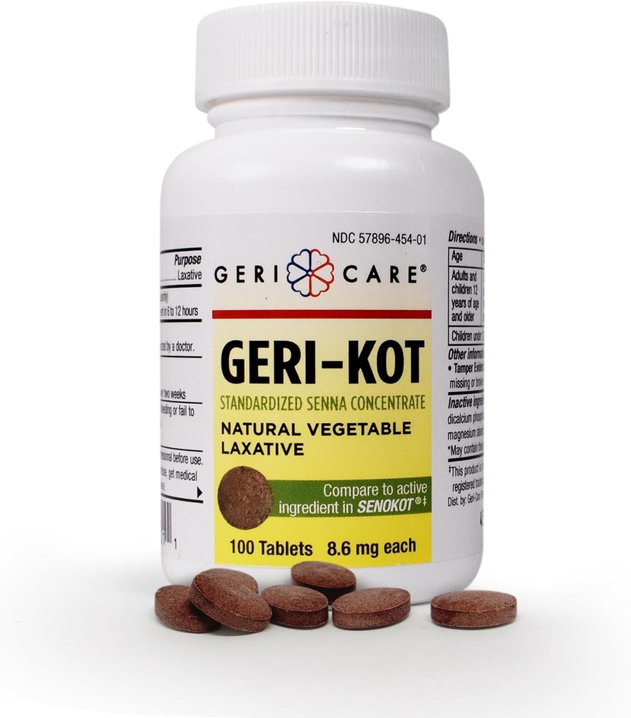 Geri- KOT Senna Laxative & Stylle blødgøringstabletter, 100ct; Natural vegetabilsk Stimulant Laxative