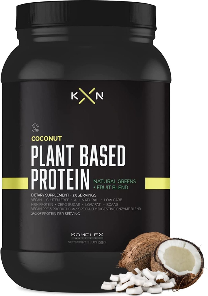Komplex Nutrition Plant Based Protein Powder (25 Servere) - Kokosmel Opskåret Natural, Vegan, Zero Sugar, Low Fat, Ikke GMO Kosttilskud Lavet af 29 naturlige grønne & frugter
