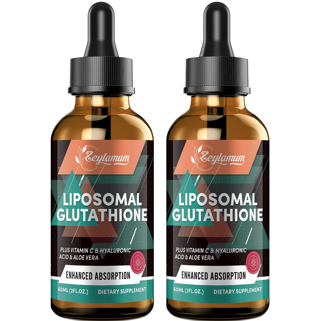 2000MG Liposomal Glutathione Liquid Drops, Ultra High Absorption, Natural Detoxification, Immunsystem & Hudsuprot *, L- Glutathion, Vitamin C & Hyaluronsyre, Kapsler Alternativ, 4.05 OZ