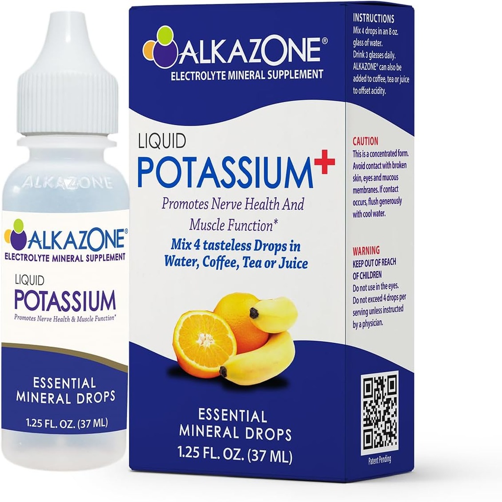 ALKAZONE Liquid Kalium + - 124; Flydende Kosttilskud har hurtigere Absorption Rate 124; Koncentreret • 124; Nemmeste måde at tage Kalium • 124; Smagløs Flavorless • 124; 1,25 Oz, Clear, Pack of 1