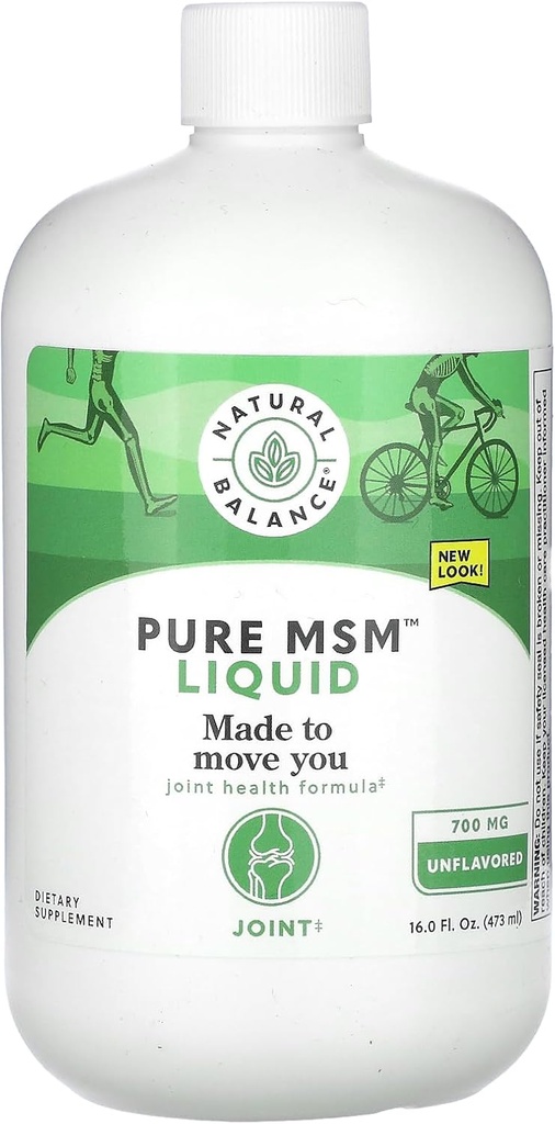 Natural Balance Pure MSM Liquid - 700 mg - Unflavored - Joint Support - Lab Verified for Renhed og potens - 60- Day Money- Back Garanti - 48 Servere, 16 Fl. Oz.
