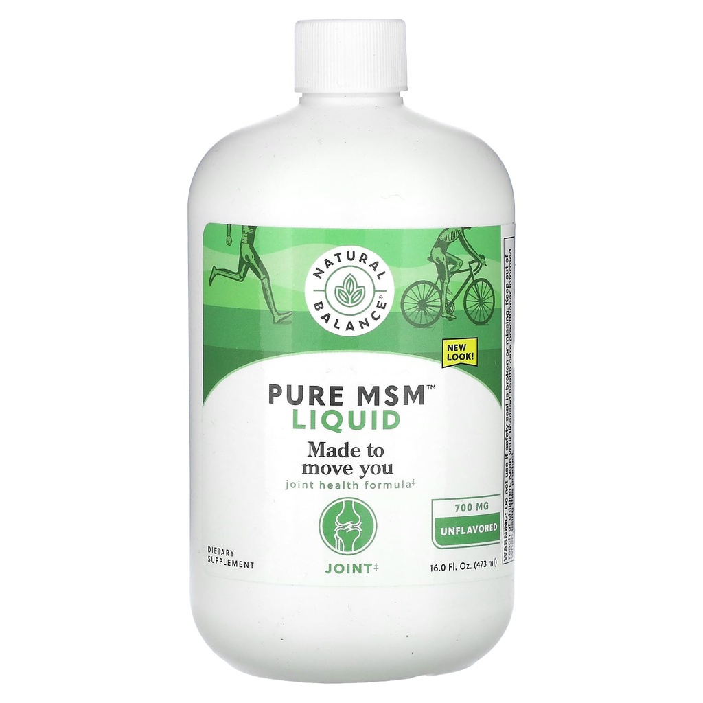 Natural Balance Pure MSM Liquid - 700 mg - Unflavored - Joint Support - Lab Verified for Renhed og potens - 60- Day Money- Back Garanti - 48 Servere, 16 Fl. Oz.