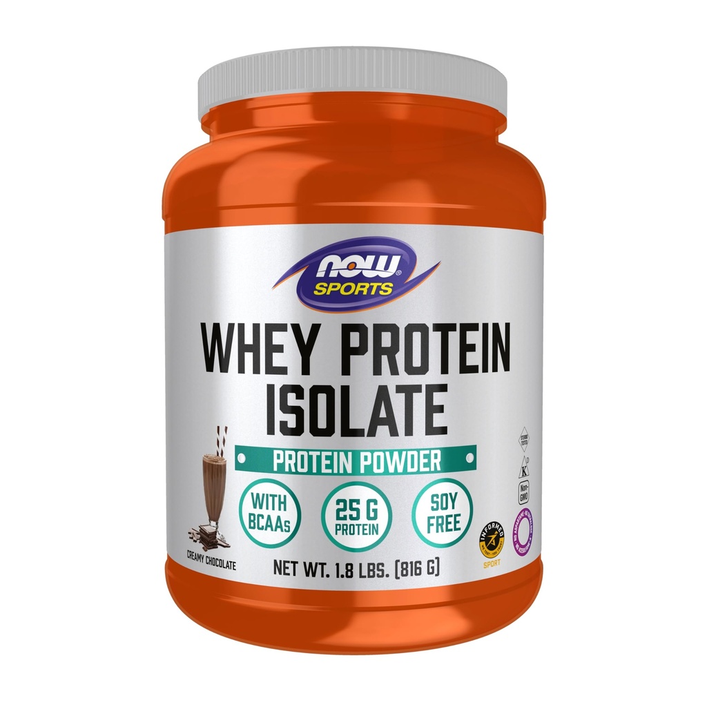 Now Foods Sport Nutrition, Whey Protein Isolate, 25 g med BCAA, cremet chokolade pulver, 1,8-pound