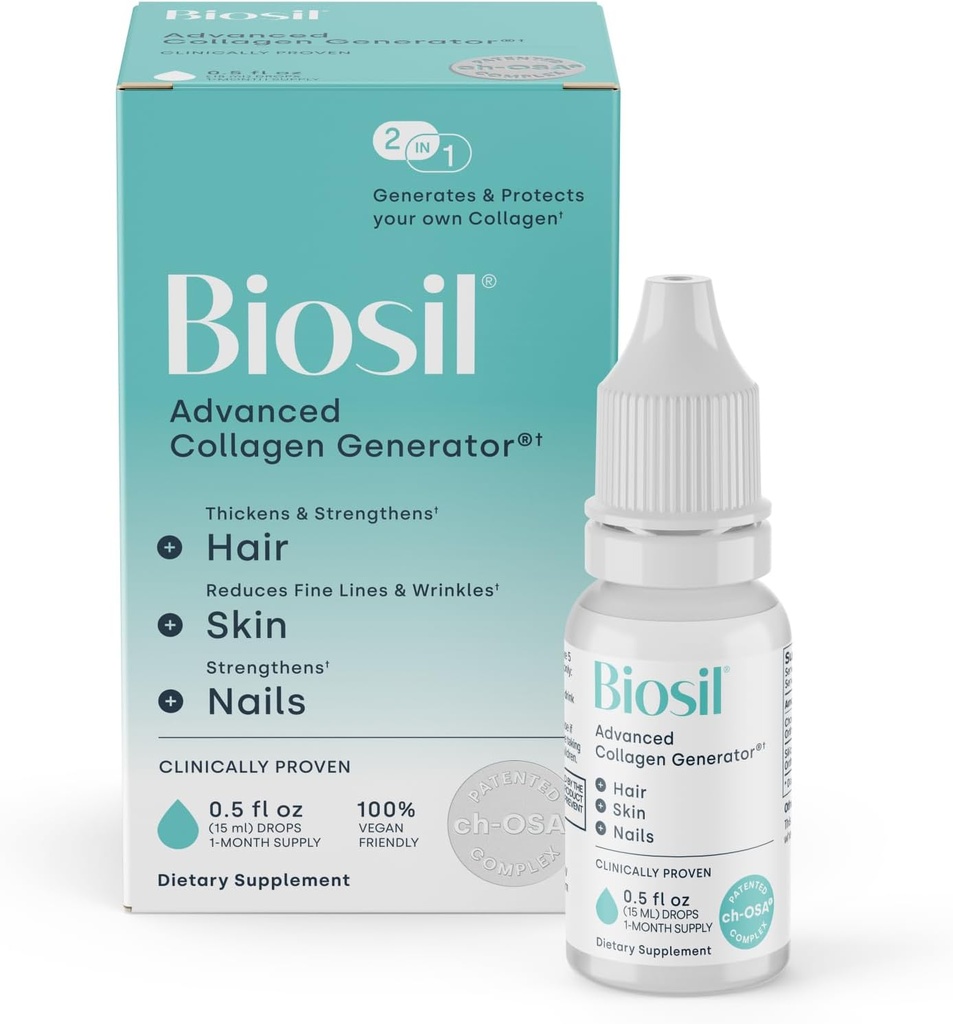 Biosil Collagen Booster Supplement - 0.5 fl oz Drops - Patenteret ch-OSA Activator for hud, hår, negle & Joints - Understøtter naturlig produktion - 30-dages forsyning