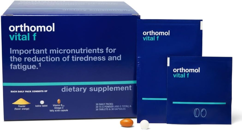 Orthomol Vital F Powder & Tablet Packet, Women 's Multivitamin, 30- Day Supply, Vitamin A, B, C, D, E, K, Calcium, Jod, Omega-3...