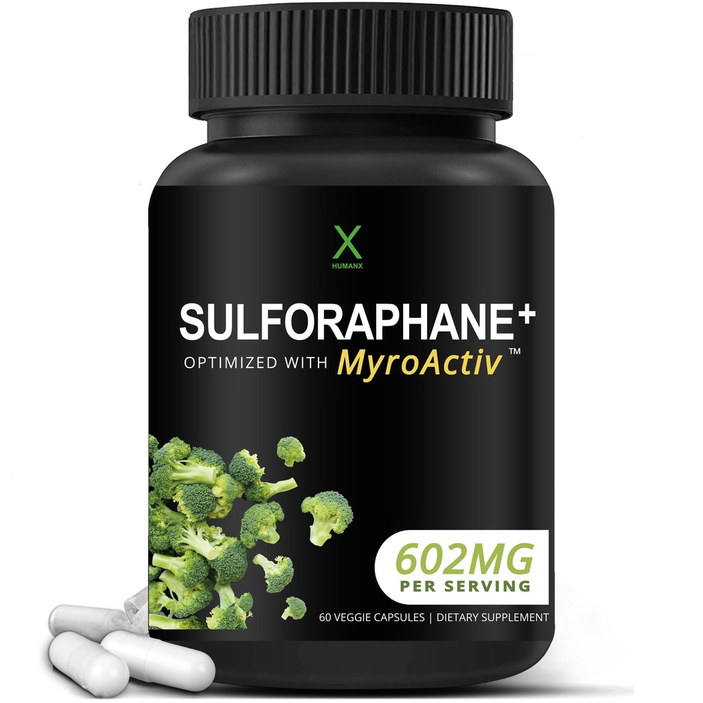 HUMANX Sulforaphane + 602mg - USA Tredjeparts testet - Sulforphane med Broccoli frø ekstrakt & Moringa - Understøtter Antioxidant produktion, afgiftning, & Cellular Health - Broccoli supplement