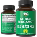 Citrus Bergamot + Red Gær Rice. 2 - in-1 Supplement. Høj styrke 10: 1 Bergamot Extract. Ingen gluten, nul sukker, Veganske kapsler