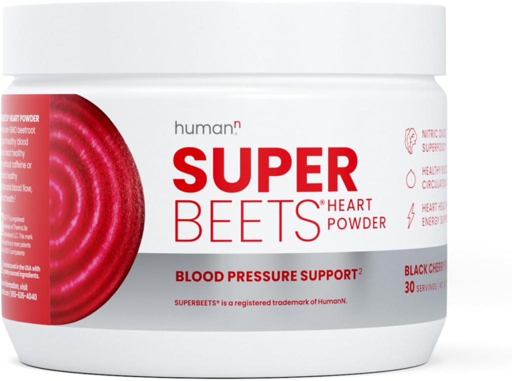 Humann SuperBeets Beet Root Powder - Non- GMO Beetroot Superfood - nitrogenoxid supplement til hjertets sundhed, cirkulation og blodtrykssupport - sort kirsebær, 30 Servere