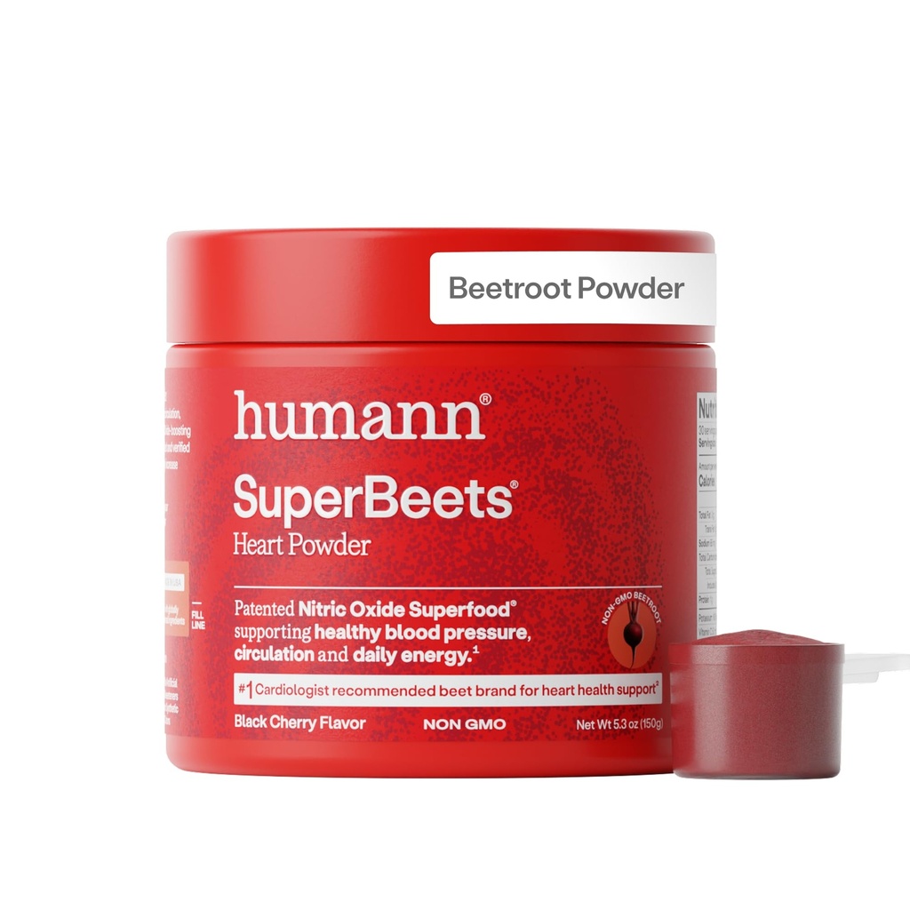 Humann SuperBeets Beet Root Powder - Non- GMO Beetroot Superfood - nitrogenoxid supplement til hjertets sundhed, cirkulation og blodtrykssupport - sort kirsebær, 30 Servere