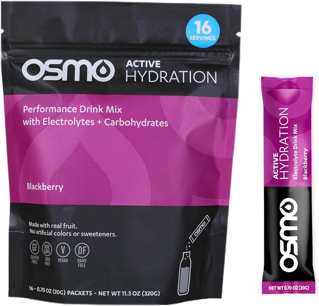 Osmo Active Hydration Electrolyte Powder - Inkluderer natrium, Magnesium, Kalium, Carbs & Vitaminer, Alle naturlige ingredienser, 3X Hurtigere Hydration, Øger magt & Endurance - 16 Pakker, BlackBerry