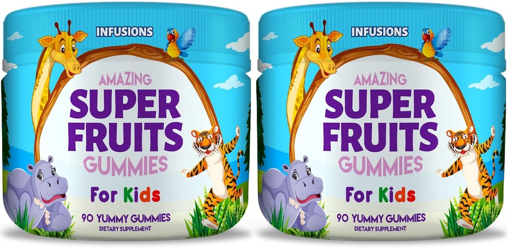 Infusioner Super Fruit Gummies 180 Greve w / vitamin A, C, E + Zink - Organic Silica, Antioxidant Blend - Vegan Friendly - Gluten Free - Non- GMO - 2 Pack