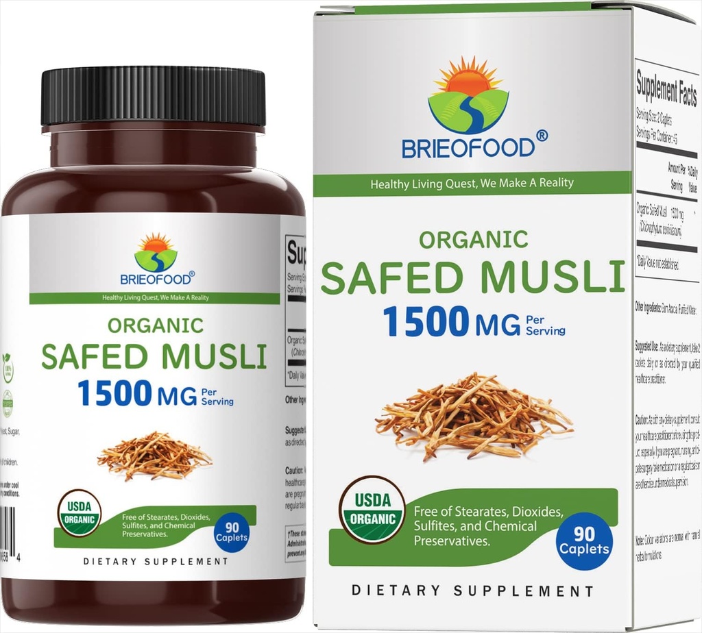 Brieofood Organic Safed Musli 1500mg, 45 Servering, Vegetarisk, Gluten Gratis, 90 Vegetariske tabletter