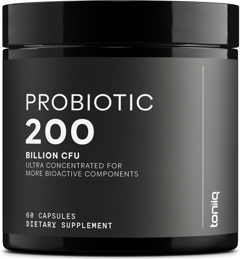 Toniiq 200 Millioner CFU probiotisk supplement 30 Verificeret treparts testede stammer - Fuldt Shelf- Stable Probiotika Formel med Prebiotic Blend - Udvidet frigivelse kapsler