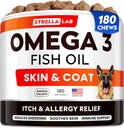 StrellaLab Omega 3 for hunde - (180Ct) Fish Oil Treats - Allergi & Itch Relief Skin & Coat Supplement - Tør Itchy Skin, Anti Shedding & Hot Spots Treatment - Pet Salmon Oil Chews - Røget Salmon Flavor