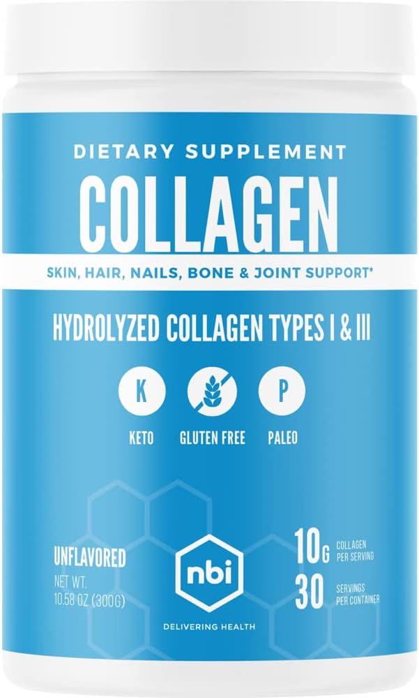 NBI Unflavored, Collagen Peptides Powder, Paleo- and Keto Friendly, Type I and III Hydrolyzed Collagen, Amino Acids Supplement, Dairy Free, Soy Free, Gluten Free