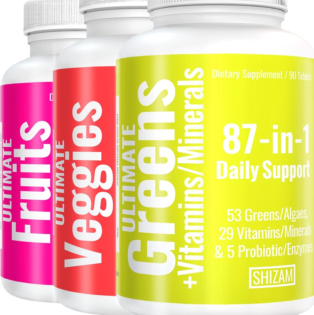 SHIZAM Super Green Fruit & Veggie Capsules Measures 124; Superfood Daily Super Green Blend Fruits & Grøntsager Supplements Measures 124; Frugt og Grøntsager Supplement Pulver Alt Measures 124; Organic Supergreens Super Foods Veggies