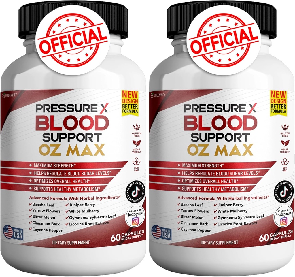 Tryk X Blood Support OZ Max Blood Support Supplement - Advanced Formel PressureX Advanced Support Supplement, Tryk X Maksimal styrke Anmeldelser (2 pakke - 120 kapsler)