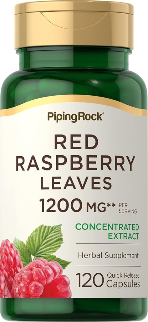 Piping Rock Red Raspberry Leaf Kapsler; 124; 1200mg • 124; 120 Piller • 124; Koncentrerede blade • 124; Ikke GMO, Gluten Free Supplement