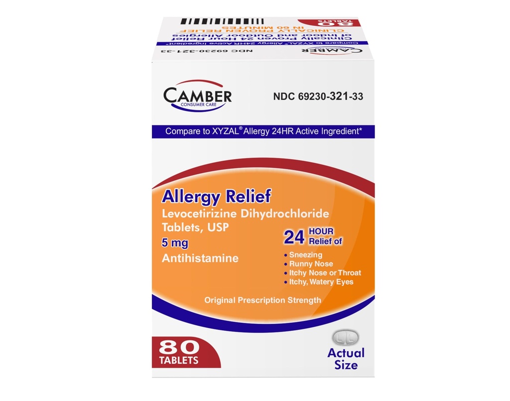 Camber Consumer Care Levoctirizine Dihydrochlorid 5mg Antihistamin Tablets, Sammenlign med Xyzal Active Ingredient, Allergy Relief Medicine (80 Tæl)