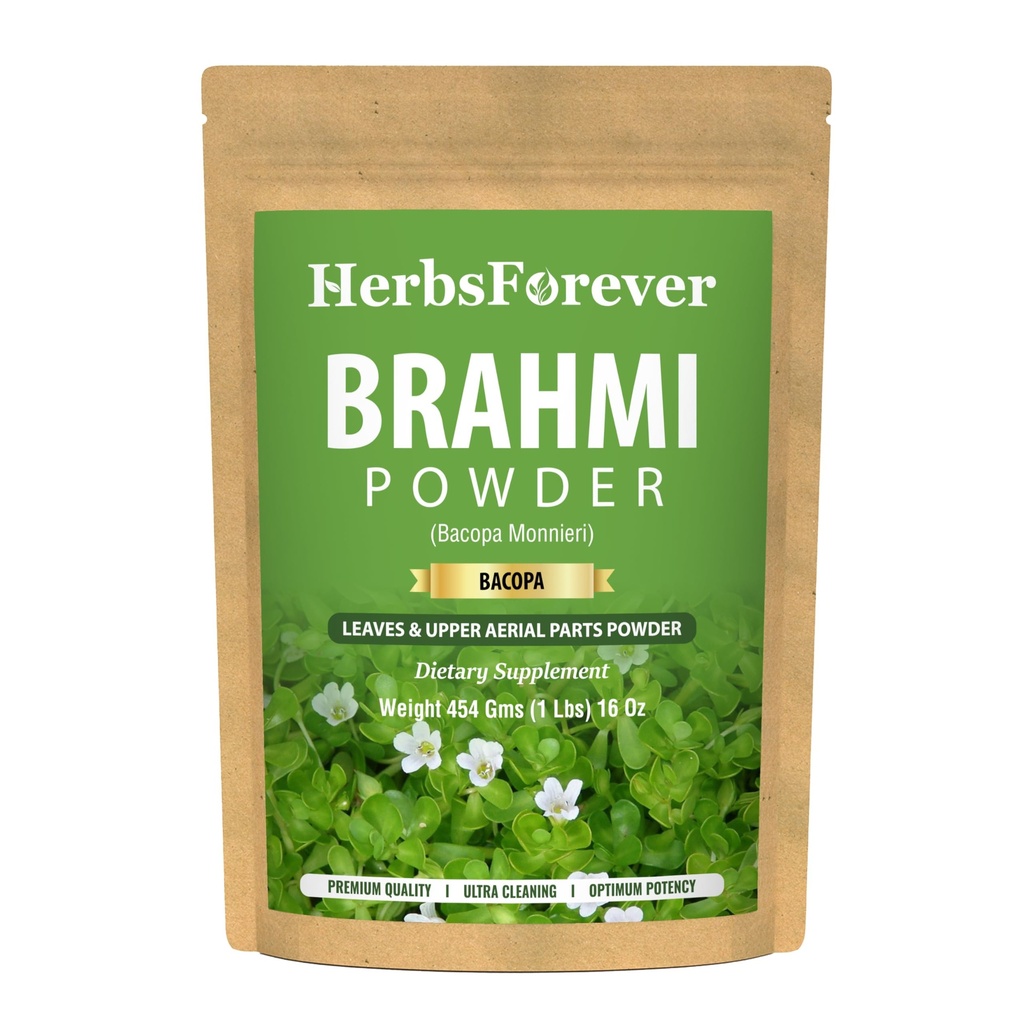 HerbsForever Brahmi Powder I 100% Pure Bacopa Monnieri I Natural Herbal Supplement - Non-GMO, Vegan, Gluten- Free I Supports Wellness - Premium Quality 454 GMS