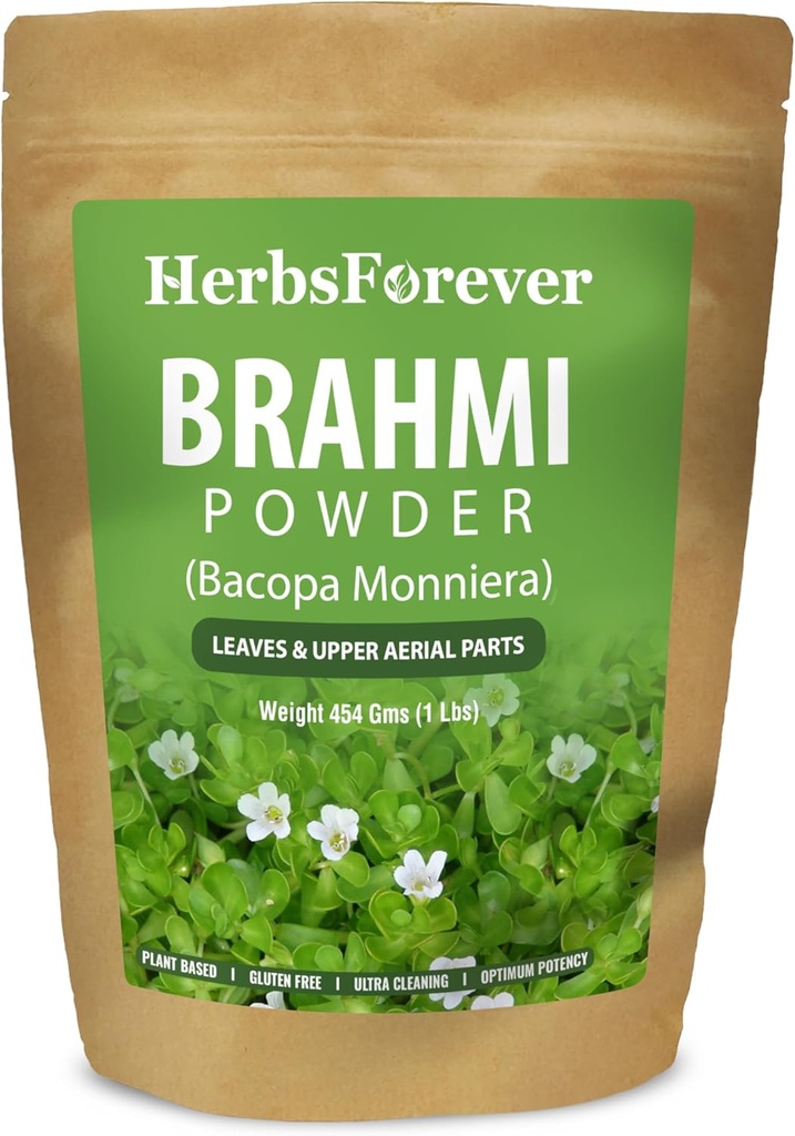 HerbsForever Brahmi Powder I 100% Pure Bacopa Monnieri I Natural Herbal Supplement - Non-GMO, Vegan, Gluten- Free I Supports Wellness - Premium Quality 454 GMS