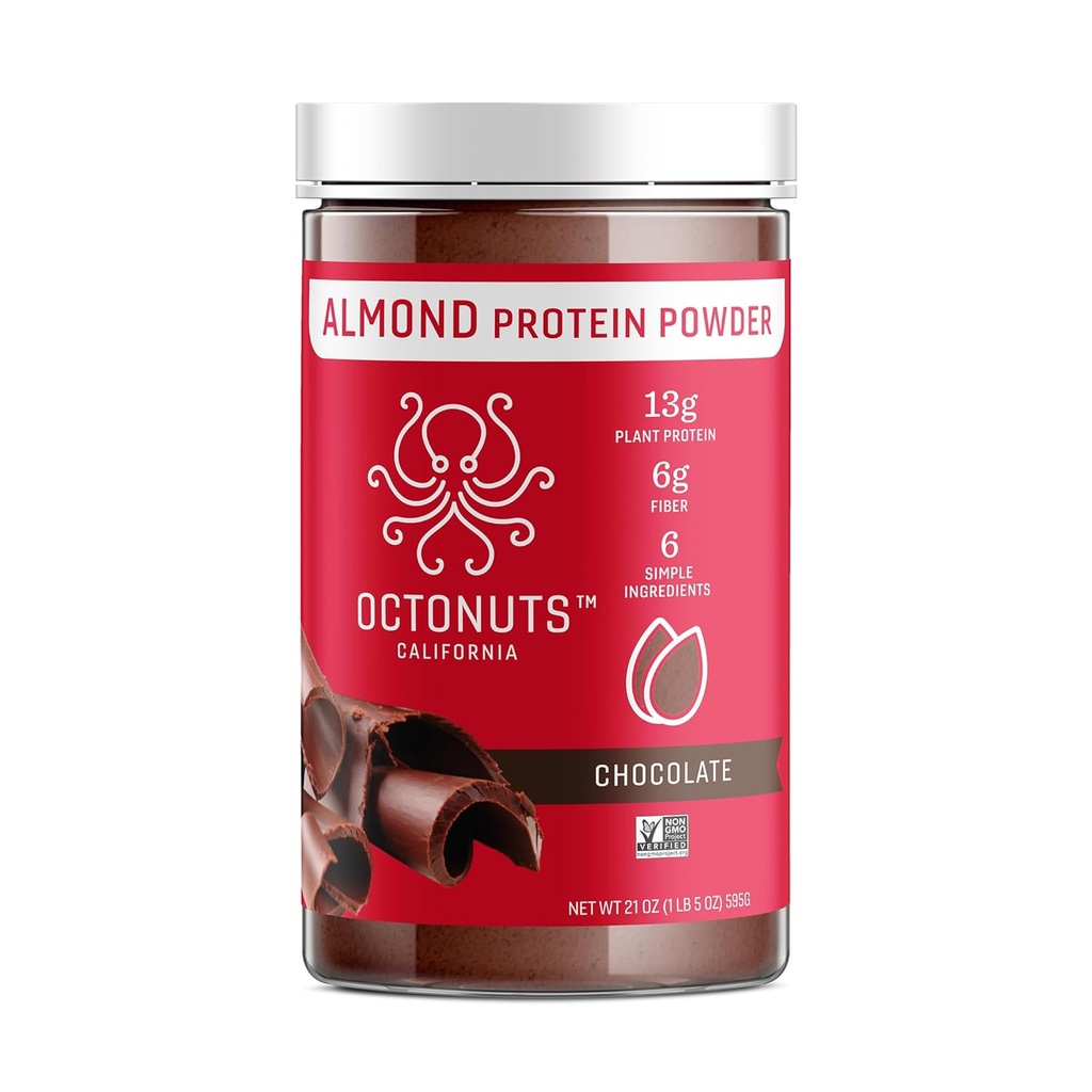 OCTONUTS Chocolate Mandel Protein Powder 21oz - Plant baserede Vegan Protein - Clean Low Carb Blend med 13g Protein, 6g Fiber - Keto, Paleo, Gluten Free, Non- Dairy - Ideel til shakes, Smoothies