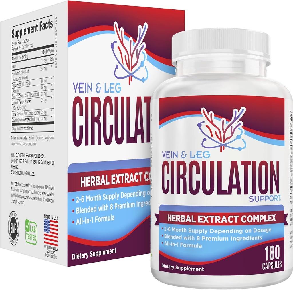 2 - Måned: Vein & Leg Circulation Supplement (All- in-1) Sundhedsstøtte med 8 aktive ingredienser