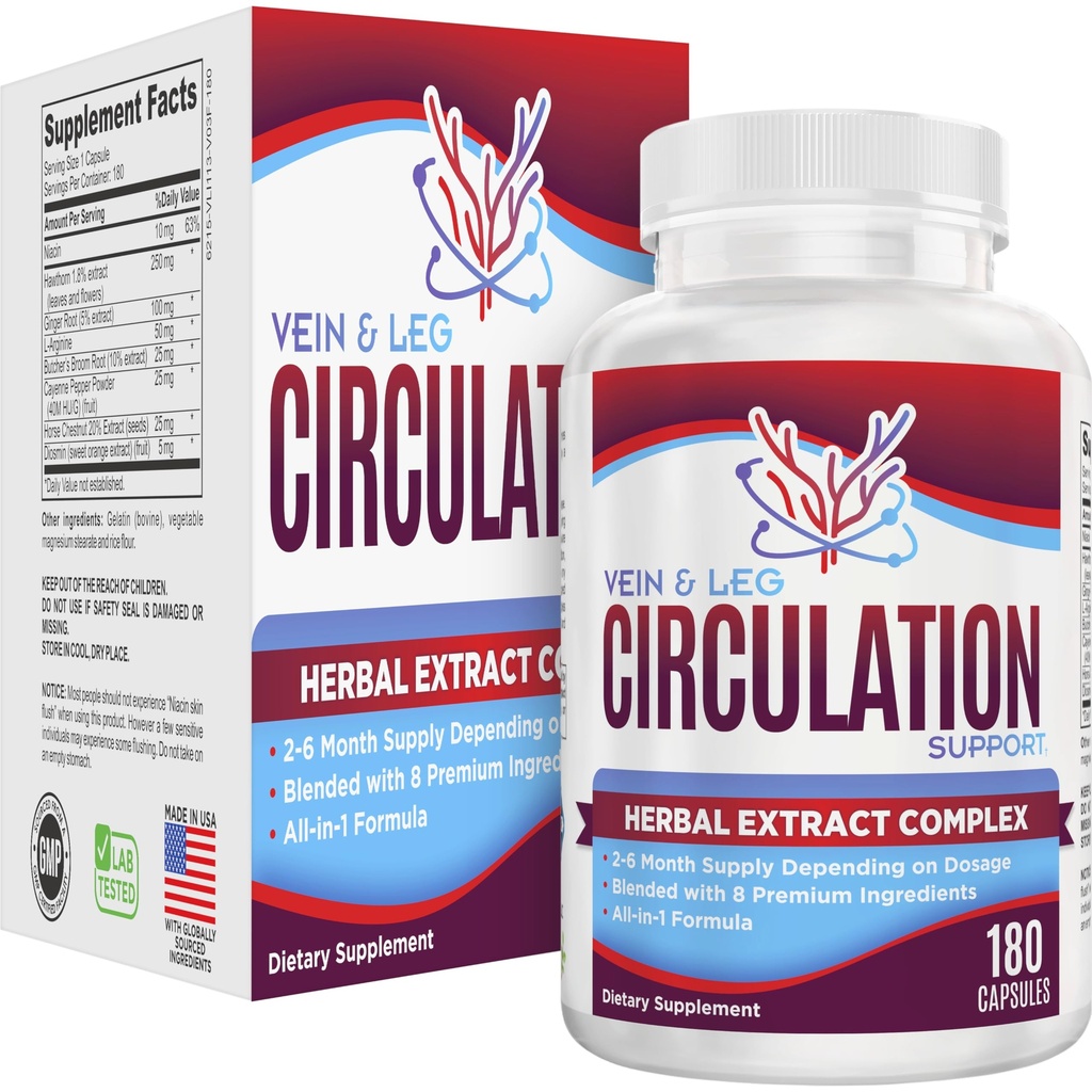 2 - Måned: Vein & Leg Circulation Supplement (All- in-1) Sundhedsstøtte med 8 aktive ingredienser