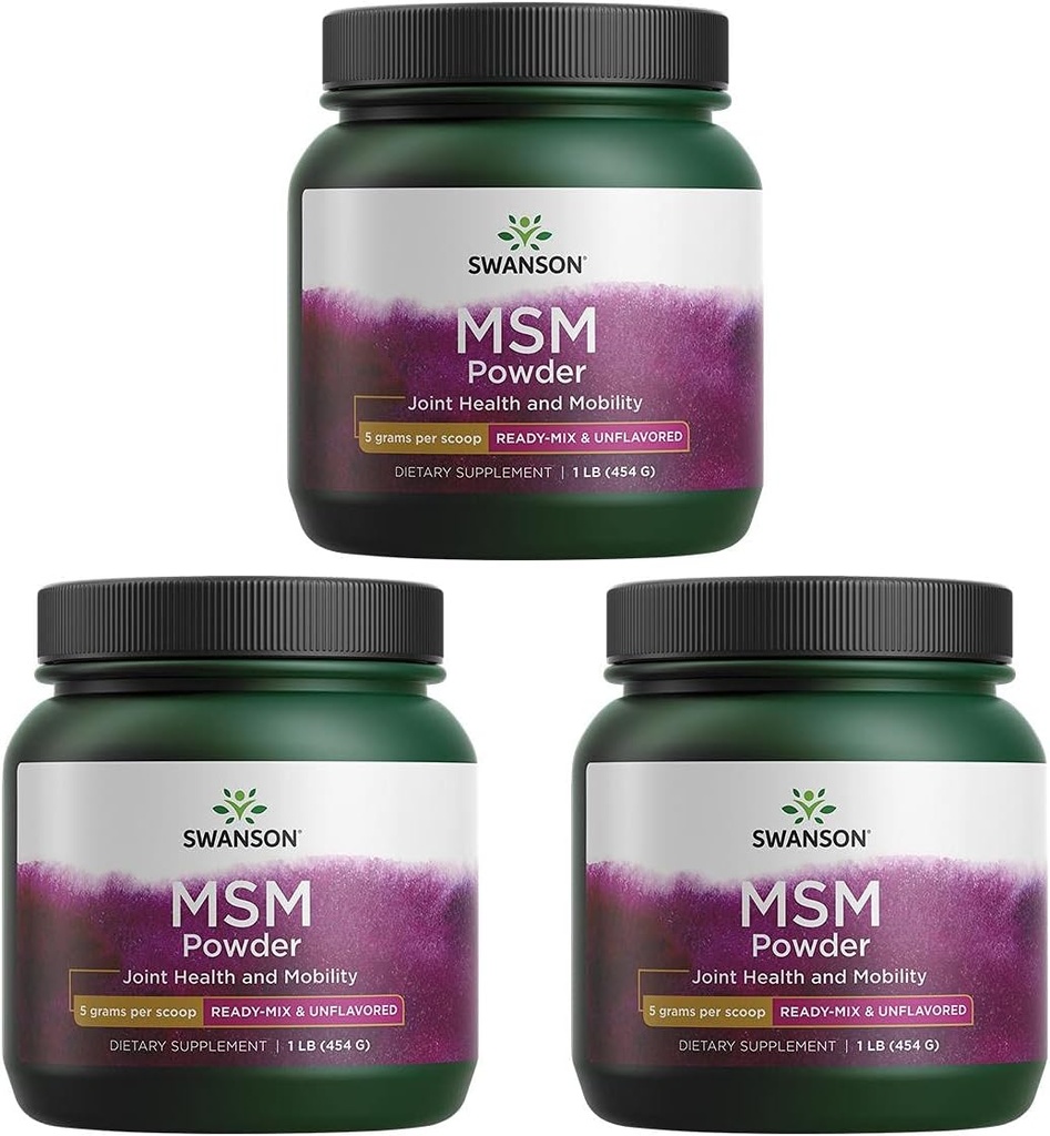 Swanson Premium brand MSM Powder - Ready- Mix & Unflavored 1 LB Pwdr 3 Pack