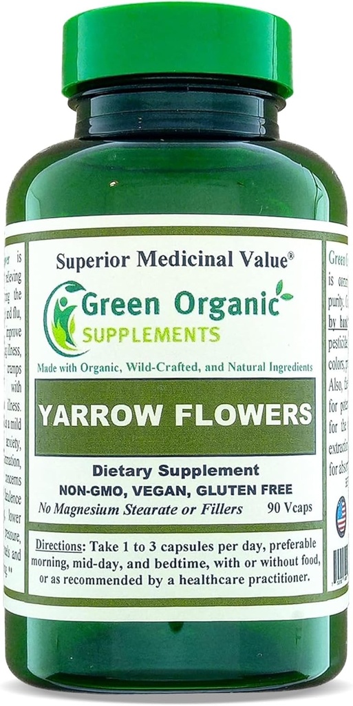 Grøn Økologisk Kosttilskud Yarrow Flower, 90 VCs, Non-GMO, Gluten- Free, (pakke med 1)