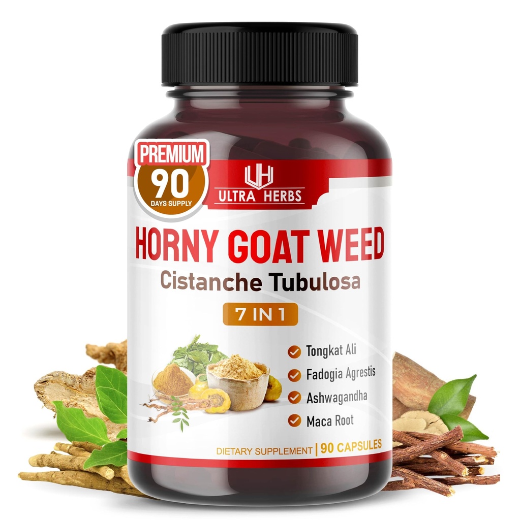 Ultra Horny Goat Weed Tongkat Ali Maca Root Tribulus - Forøg energi, Stamina & ydeevne med Fadogia Ashwagandha Ginseng L- Arginin (90 Greve (Pack of 1))