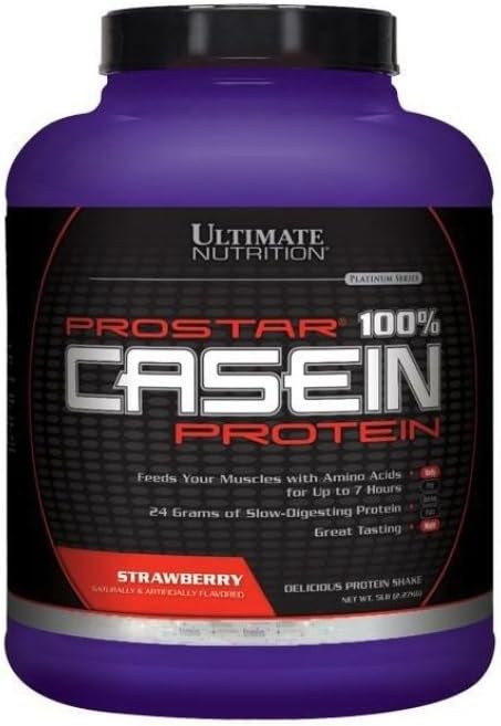 Ultimate Nutrition Prostar Micellar og hydrolyseret Casein Protein Powder - Fat Free Overnight Muscle Growth and Recovery med BCAAs, 5 Pounds, Jordbær