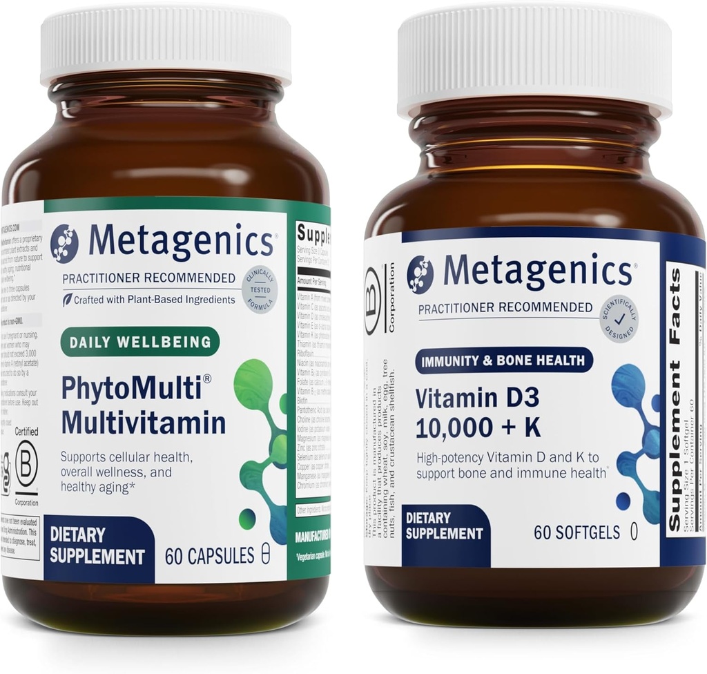 Metagenics Bundle - PhytoMulti & D3 10.000 + K - 60 kapsler PhytoMulti for mænd og kvinder - 60 softgels af D3 10.000 + K for immunforsvar, ben sundhed og hjerte sundhed