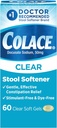 Colace Clear Afføring blødgøringsmiddel til genert effektiv Forstoppelse Relief, # 1 Doctor Anbefalet Afføring blødgøringsmiddel Mærke, Dye Free, 50 mg Docusat kapsler, 60 Greve