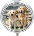 Round Pill Case 3 Segment Golden Retriever Hunde Hvalpe Pets Pill Box Mini Medicin Pill Arrangør Portable rejse Pilleboks til Pocket Purse Metal Pill Container til Vitamin Fish Oil Kosttilskud